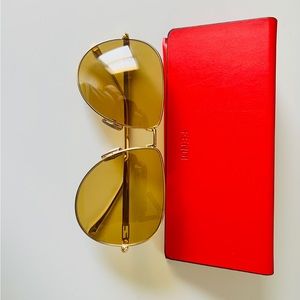 FENDI FF0437/S METAL BAGUETTE AVIATOR SUNGLASSES IN YELLOW GOLD